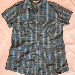 Solstice Womens Teal and Blue Plaid Shirt